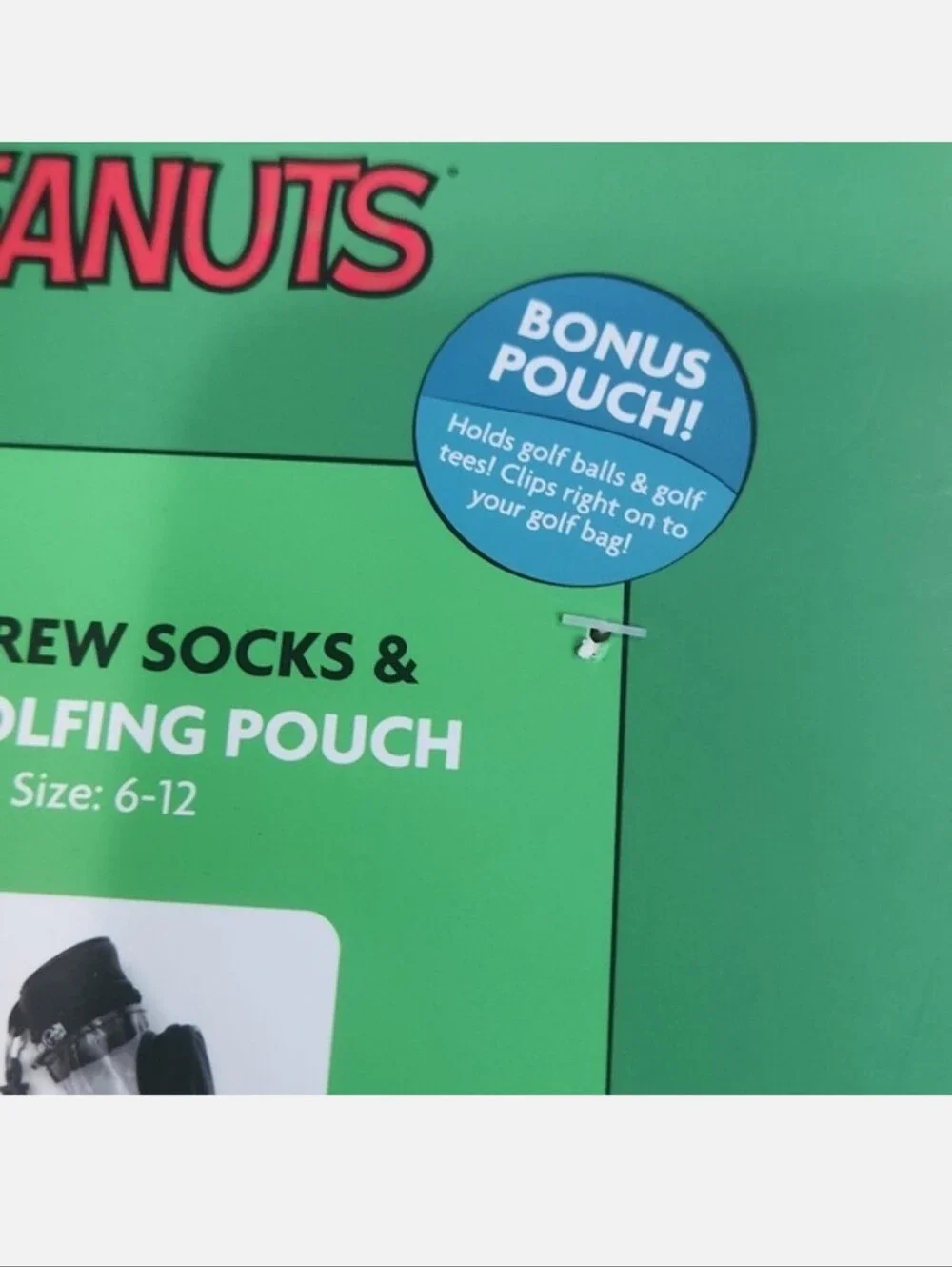 NIB Peanuts Crew Socks & Golfing Pouch Bag Blue Clear Black White